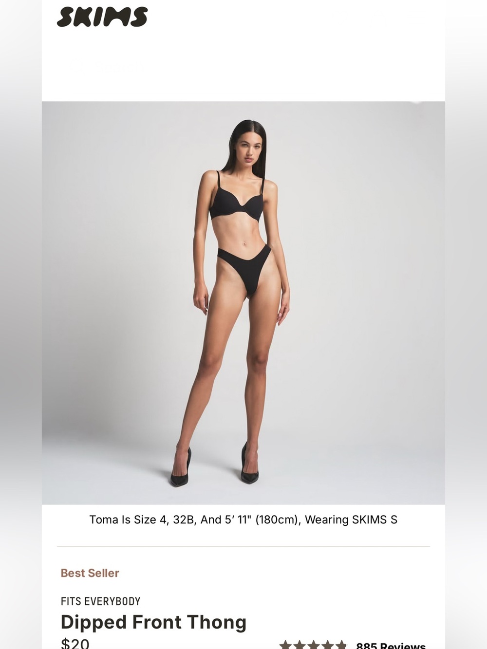 SKIMS Fits Everybody Dipped Front Thong - Onyx